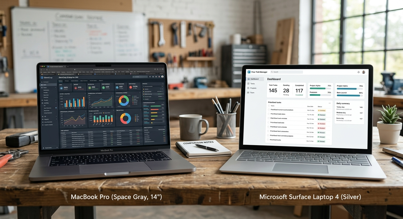 ServiceTitan and Jobber software comparison on two laptops